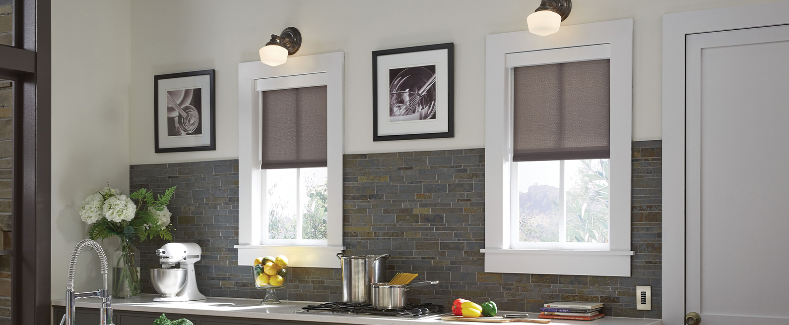 Kitchen with Motorized Window Treatments